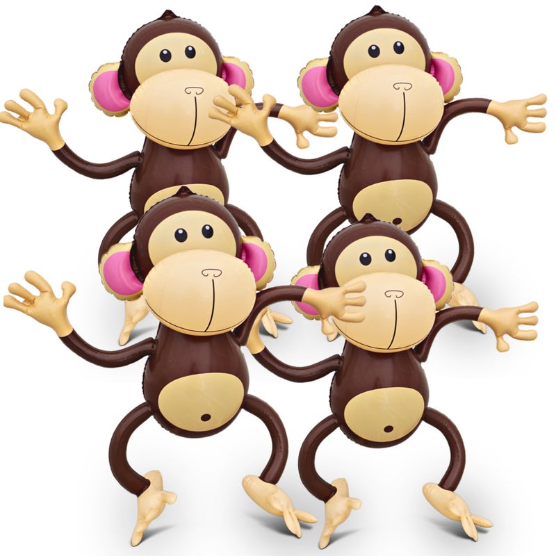 4E's Novelty Inflatable Monkeys (4 Pack) 27 Inch Large Monkeys Inflatables For Jungle Decor  Safari Birthday Decorations  Kids Animal Party Supplies  Baby Shower Favors By 4E's Novelty - Image 1